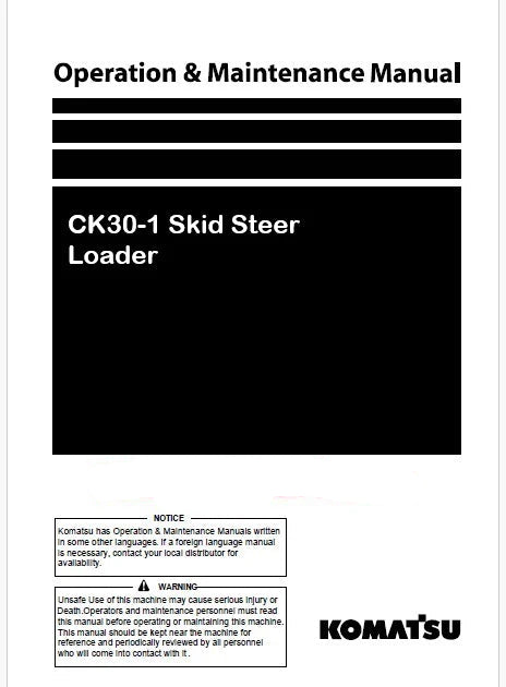 Komatsu CK30-1 Skid Steer Loader Pdf Operation and Maintenance Manual