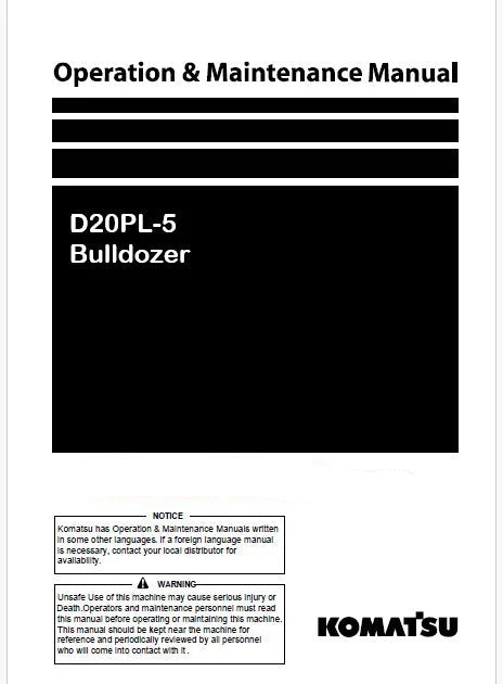 Komatsu D20PL-5 Bulldozer Pdf Operation and Maintenance Manual
