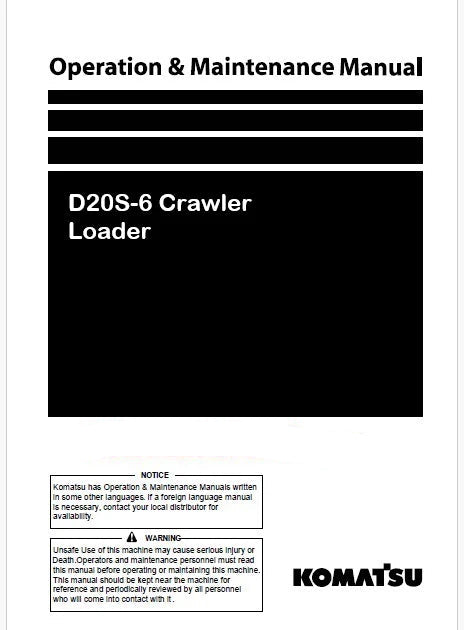 Komatsu D20S-6 Crawler Loader Pdf Operation and Maintenance Manual