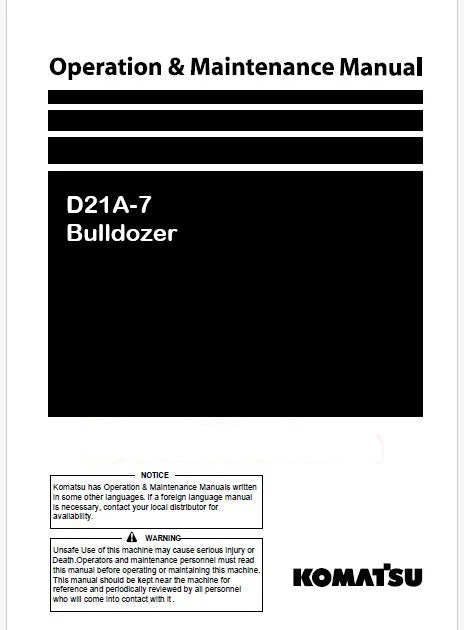 Komatsu D21A-7 Bulldozer Pdf Operation and Maintenance Manual