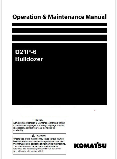 Komatsu D21P-6 Bulldozer Pdf Operation and Maintenance Manual