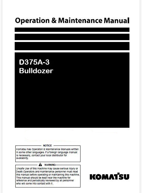 Komatsu D375A-3 Bulldozer Pdf Operation and Maintenance Manual