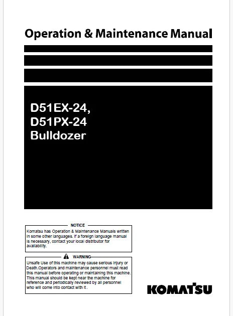 Komatsu D51EX-24, D51PX-24 Bulldozer Pdf Operation and Maintenance Manual