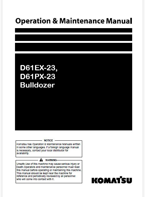 Komatsu D61EX-23, D61PX-23 Bulldozer Pdf Operation and Maintenance Manual