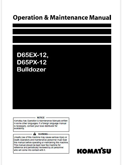 Komatsu D65EX-12, D65PX-12 Bulldozer Pdf Operation and Maintenance Manual