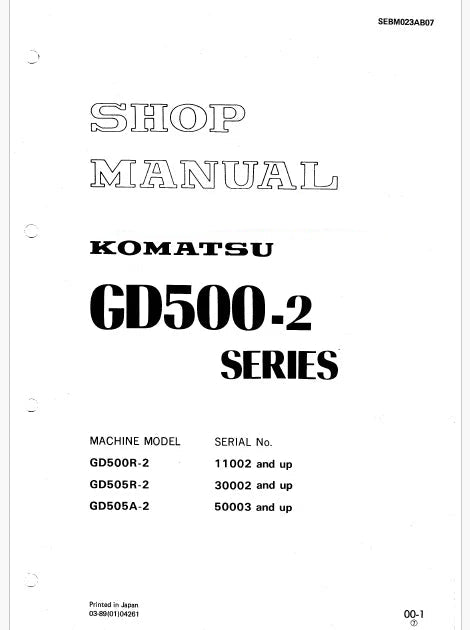 Komatsu GD505R-2 Motor Grader Pdf Repair Service Manual Sn 30002 and UP