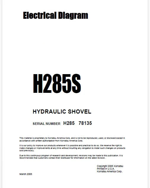 Komatsu H285S Hydraulic Shovel Pdf Electrical Diagram Manual Sn 78135