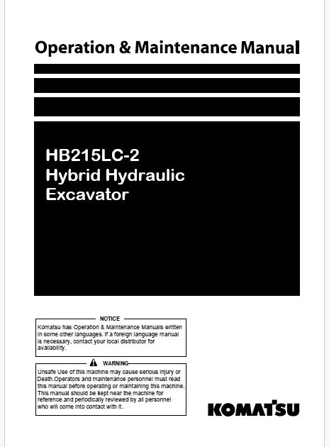 Komatsu HB215LC-2 Hybrid Hydraulic Excavator Pdf Operation and Maintenance Manual