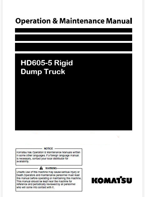 Komatsu HD605-5 Rigid Dump Truck Pdf Operation and Maintenance Manual