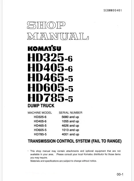 Komatsu HD785-5 Dump Truck Pdf Repair Service Manual Sn 4001 and UP
