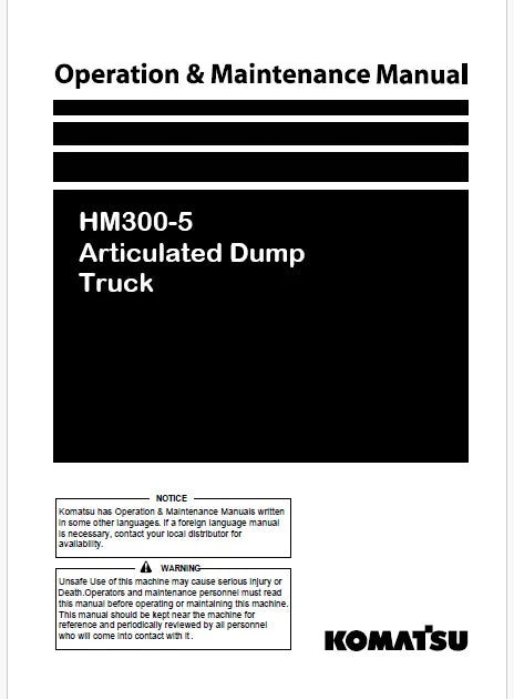 Komatsu HM300-5 Articulated Dump Truck Pdf Operation and Maintenance Manual