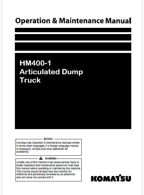 Komatsu HM400-1 Articulated Dump Truck Pdf Operation and Maintenance Manual