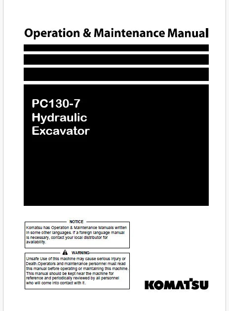 Komatsu PC130-7 Hydraulic Excavator Pdf Operation and Maintenance Manual