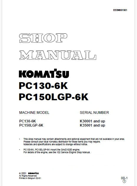 Komatsu PC150LGP-6K Hydraulic Excavator Pdf Shop Repair Service Manual Sn K35001 and UP (JPN)