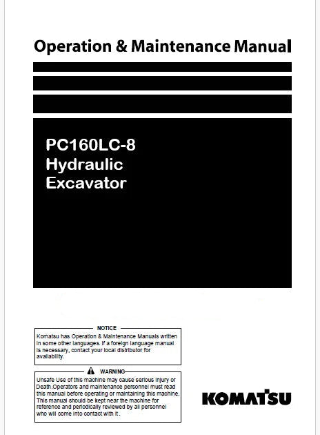 Komatsu PC160LC-8 Hydraulic Excavator Pdf Operation and Maintenance Manual