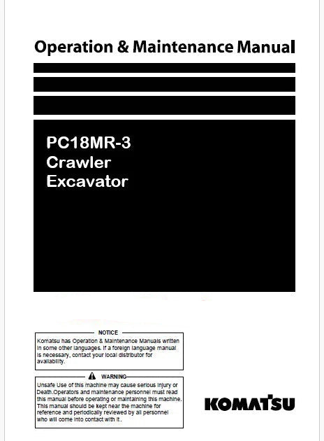 Komatsu PC18MR-3 Crawler Excavator Pdf Operation and Maintenance Manual