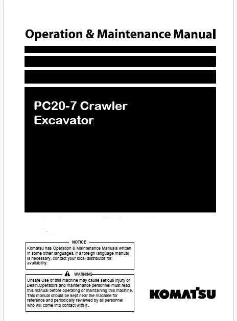 Komatsu PC20-7 Crawler Excavator Pdf Operation and Maintenance Manual