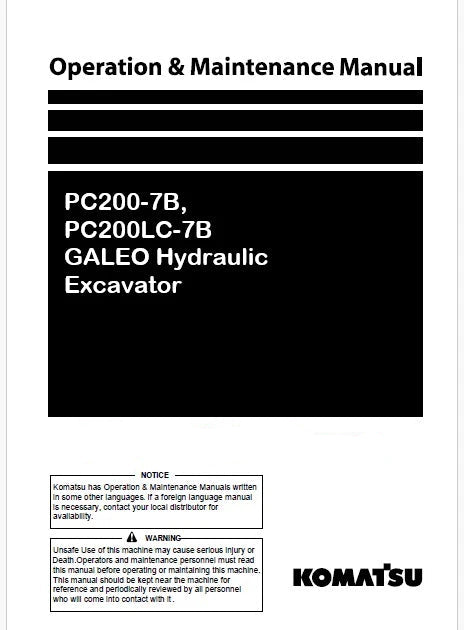 Komatsu PC200-7B, PC200LC-7B GALEO Hydraulic Excavator Pdf Operation and Maintenance Manual