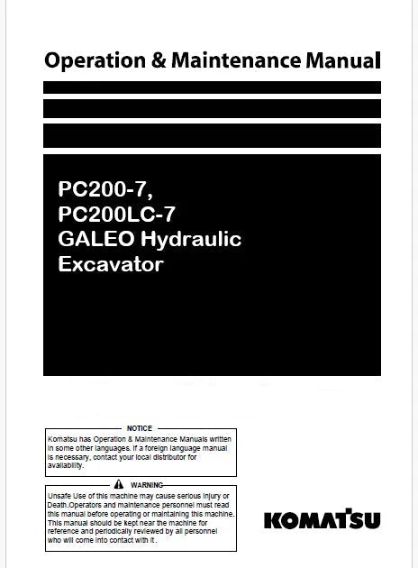 Komatsu PC200-7, PC200LC-7 GALEO Hydraulic Excavator Pdf Operation and Maintenance Manual