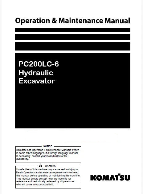 Komatsu PC200LC-6 Hydraulic Excavator Pdf Operation and Maintenance Manual