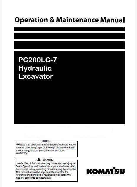 Komatsu PC200LC-7 Hydraulic Excavator Pdf Operation and Maintenance Manual