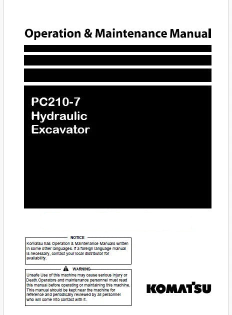 Komatsu PC210-7 Hydraulic Excavator Pdf Operation and Maintenance Manual