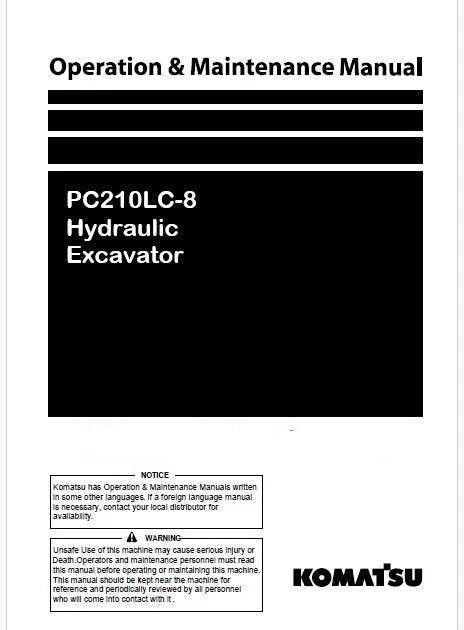 Komatsu PC210LC-8 Hydraulic Excavator Pdf Operation and Maintenance Manual