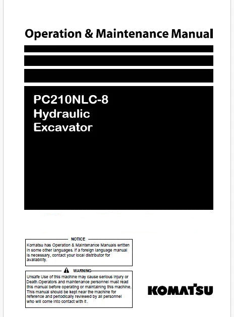 Komatsu PC210NLC-8 Hydraulic Excavator Pdf Operation and Maintenance Manual
