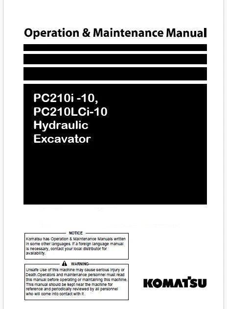 Komatsu PC210i -10, PC210LCi-10 Hydraulic Excavator Pdf Operation and Maintenance Manual