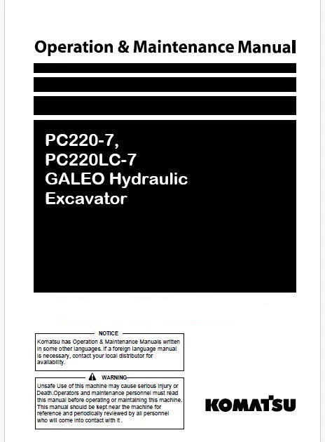 Komatsu PC220-7, PC220LC-7 GALEO Hydraulic Excavator Pdf Operation and Maintenance Manual