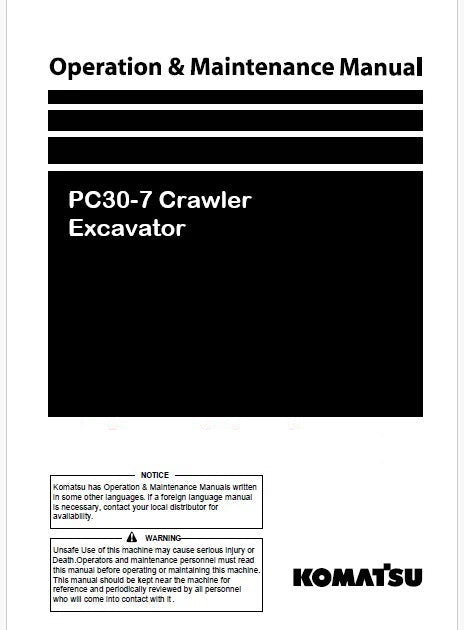 Komatsu PC30-7 Crawler Excavator Pdf Operation and Maintenance Manual