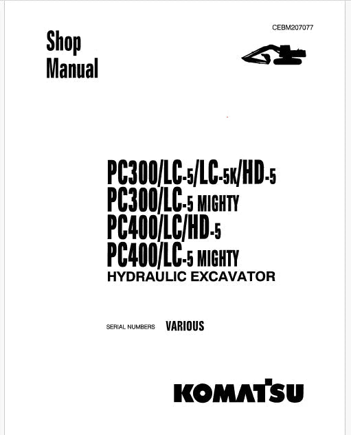 Komatsu PC300-5, PC300LC-5, PC300LC-5K, PC300HD-5 Hydraulic Excavator Pdf Shop Repair Service Manual