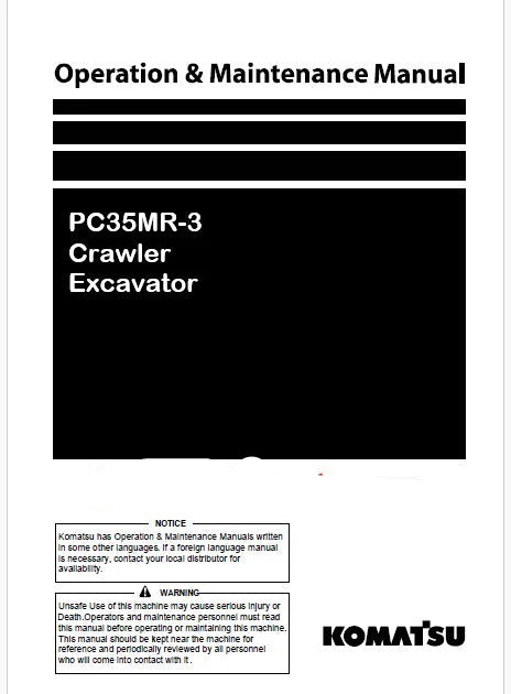 Komatsu PC35MR-3 Crawler Excavator Pdf Operation and Maintenance Manual