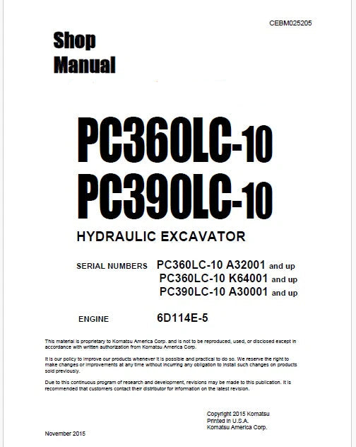 Komatsu PC360LC-10 Hydraulic Excavator Pdf Shop Repair Service Manual Sn A32001 and UP