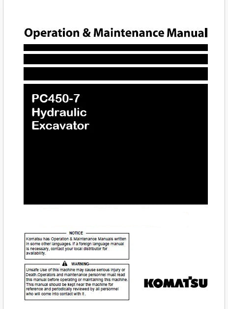 Komatsu PC450-7 Hydraulic Excavator Pdf Operation and Maintenance Manual