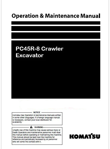 Komatsu PC45R-8 Crawler Excavator Pdf Operation and Maintenance Manual