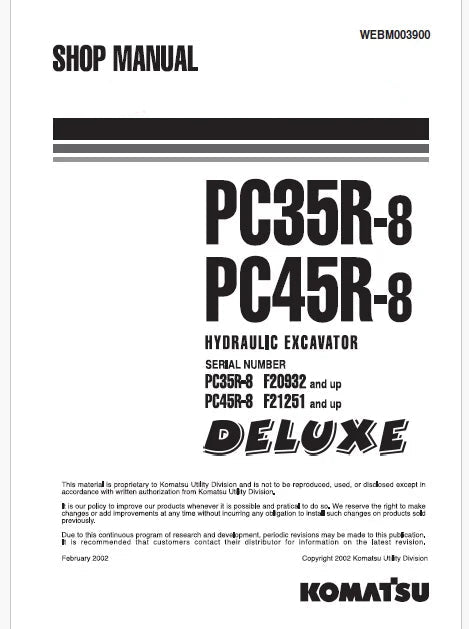 Komatsu PC45R-8 Deluxe Hydraulic Excavator Pdf Repair Service Manual Sn F21251 and UP