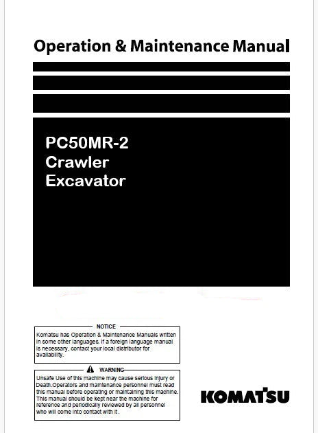 Komatsu PC50MR-2 Crawler Excavator Pdf Operation and Maintenance Manual