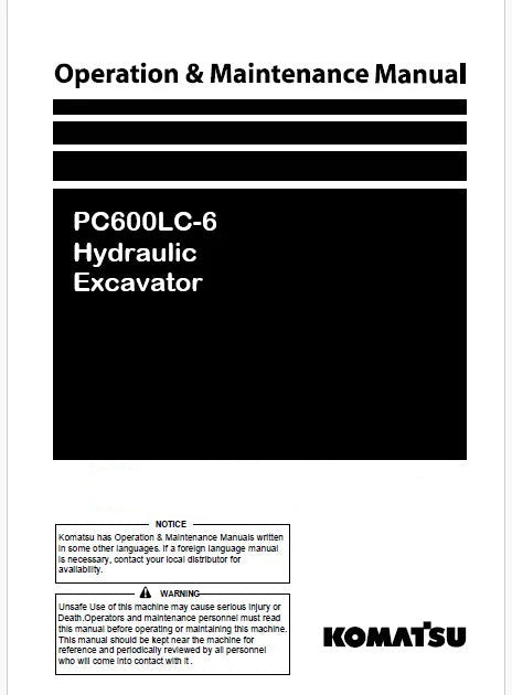 Komatsu PC600LC-6 Hydraulic Excavator Pdf Operation and Maintenance Manual