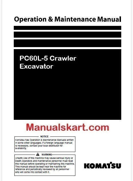 Komatsu PC60L-5 Crawler Excavator Pdf Operation and Maintenance Manual