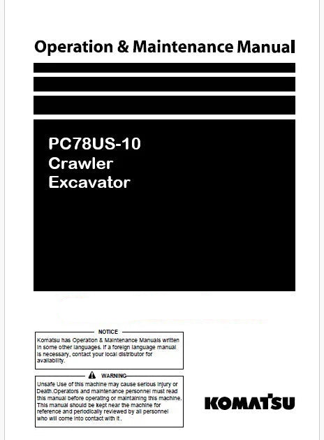 Komatsu PC78US-10 Crawler Excavator Pdf Operation and Maintenance Manual