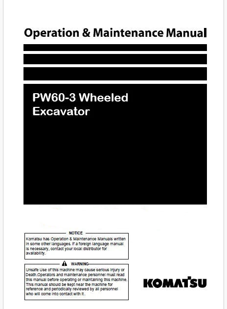 Komatsu PW60-3 Wheeled Excavator Pdf Operation and Maintenance Manual
