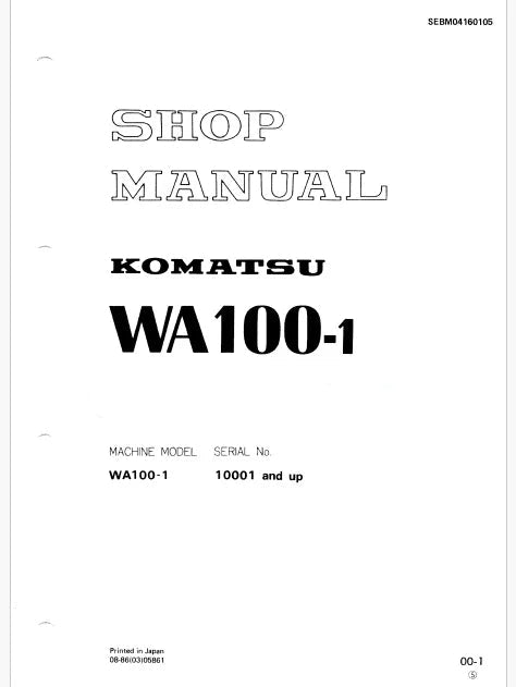 Komatsu WA100-1 Wheel Loader Pdf Repair Service Manual Sn 10001 and UP