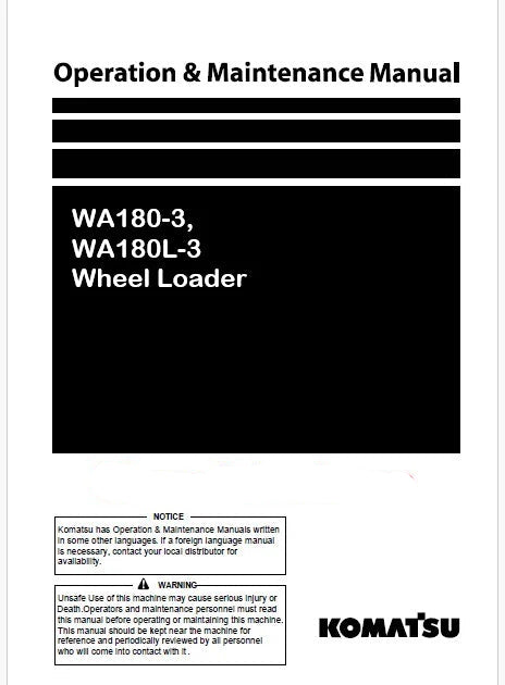 Komatsu WA180-3, WA180L-3 Wheel Loader Pdf Operation and Maintenance Manual
