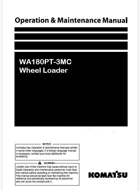 Komatsu WA180PT-3MC Wheel Loader Pdf Operation and Maintenance Manual