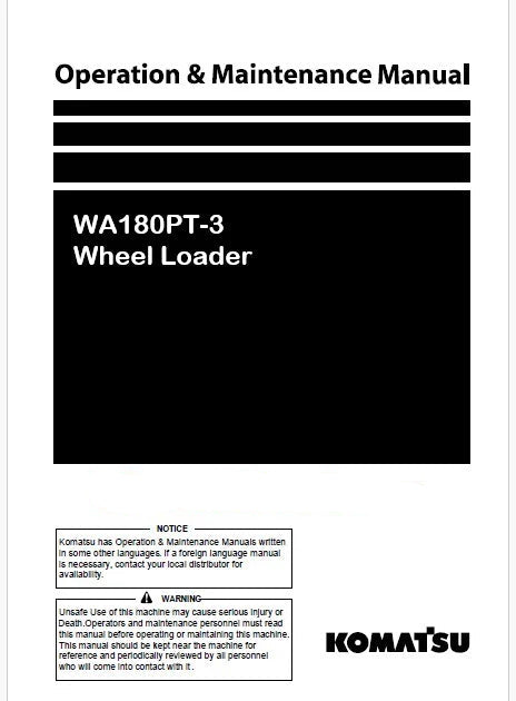 Komatsu WA180PT-3 Wheel Loader Pdf Operation and Maintenance Manual