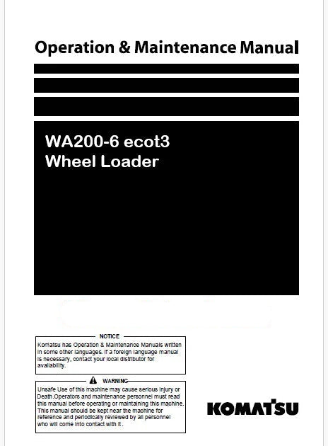 Komatsu WA200-6 ecot3 Wheel Loader Pdf Operation and Maintenance Manual