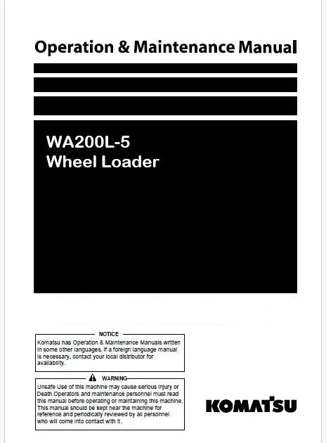 Komatsu WA200L-5 Wheel Loader Pdf Operation and Maintenance Manual
