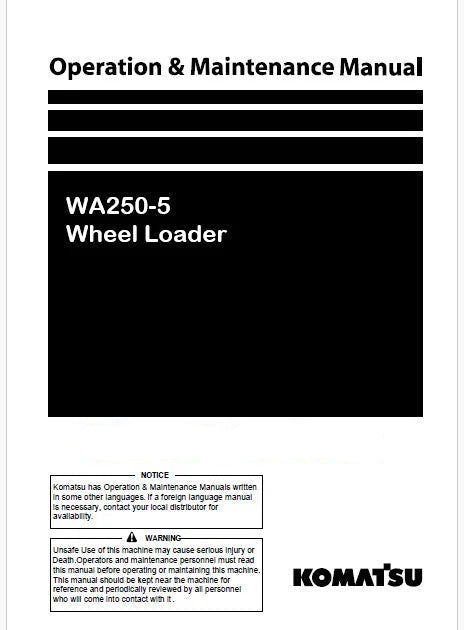 Komatsu WA250-5 Wheel Loader Pdf Operation and Maintenance Manual