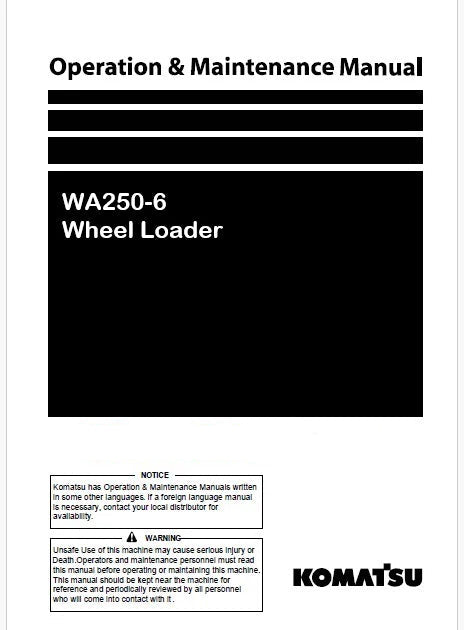 Komatsu WA250-6 Wheel Loader Pdf Operation and Maintenance Manual